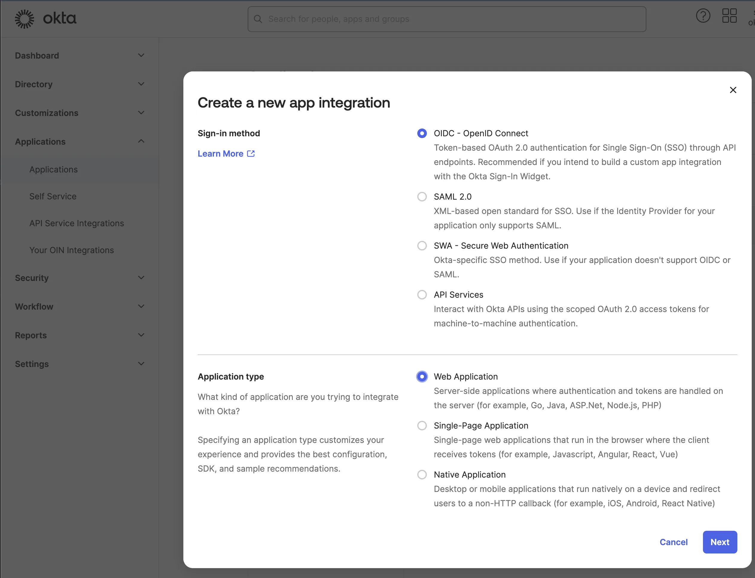 Create OIDC Application