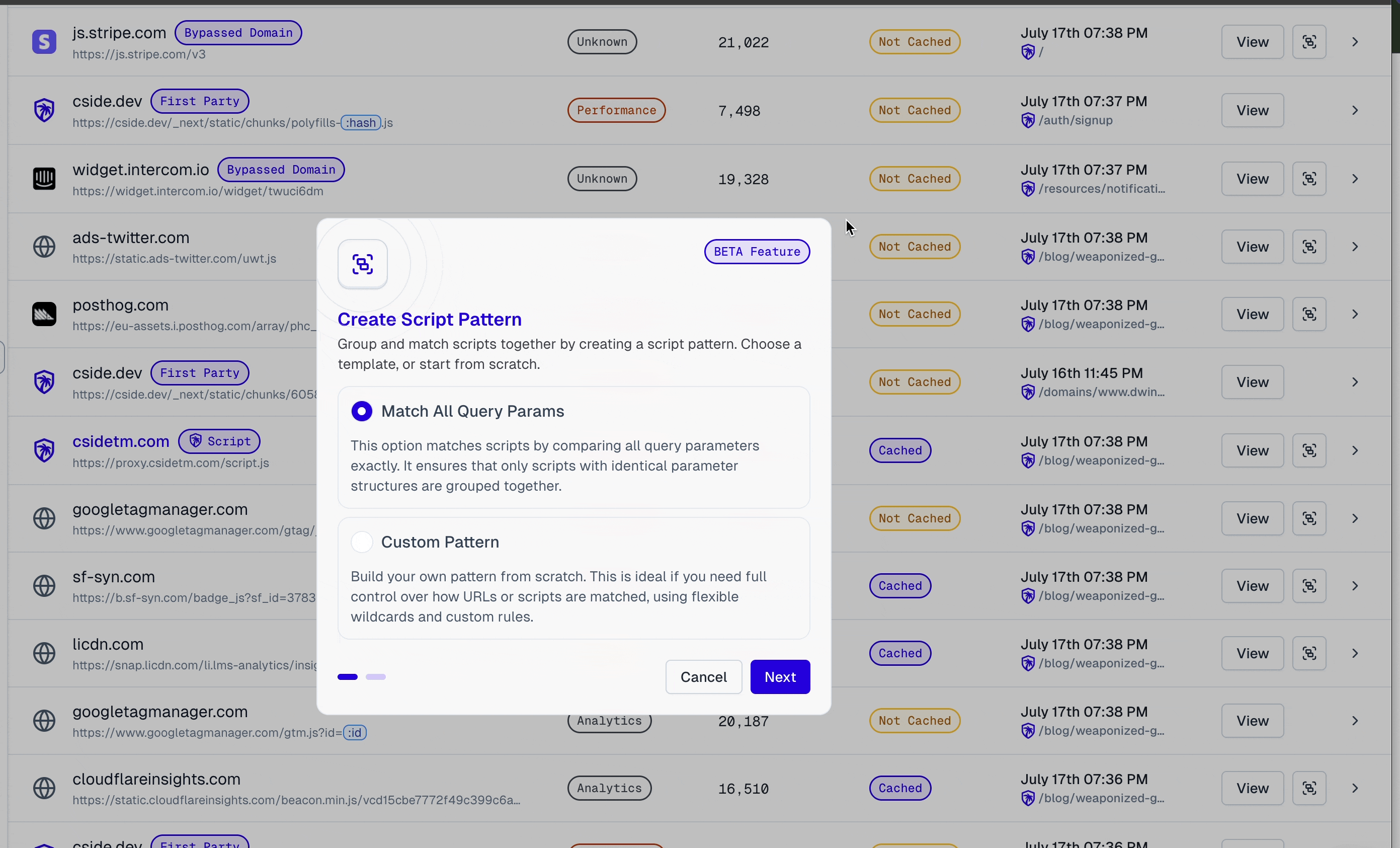 Matching all script query parameters in cside