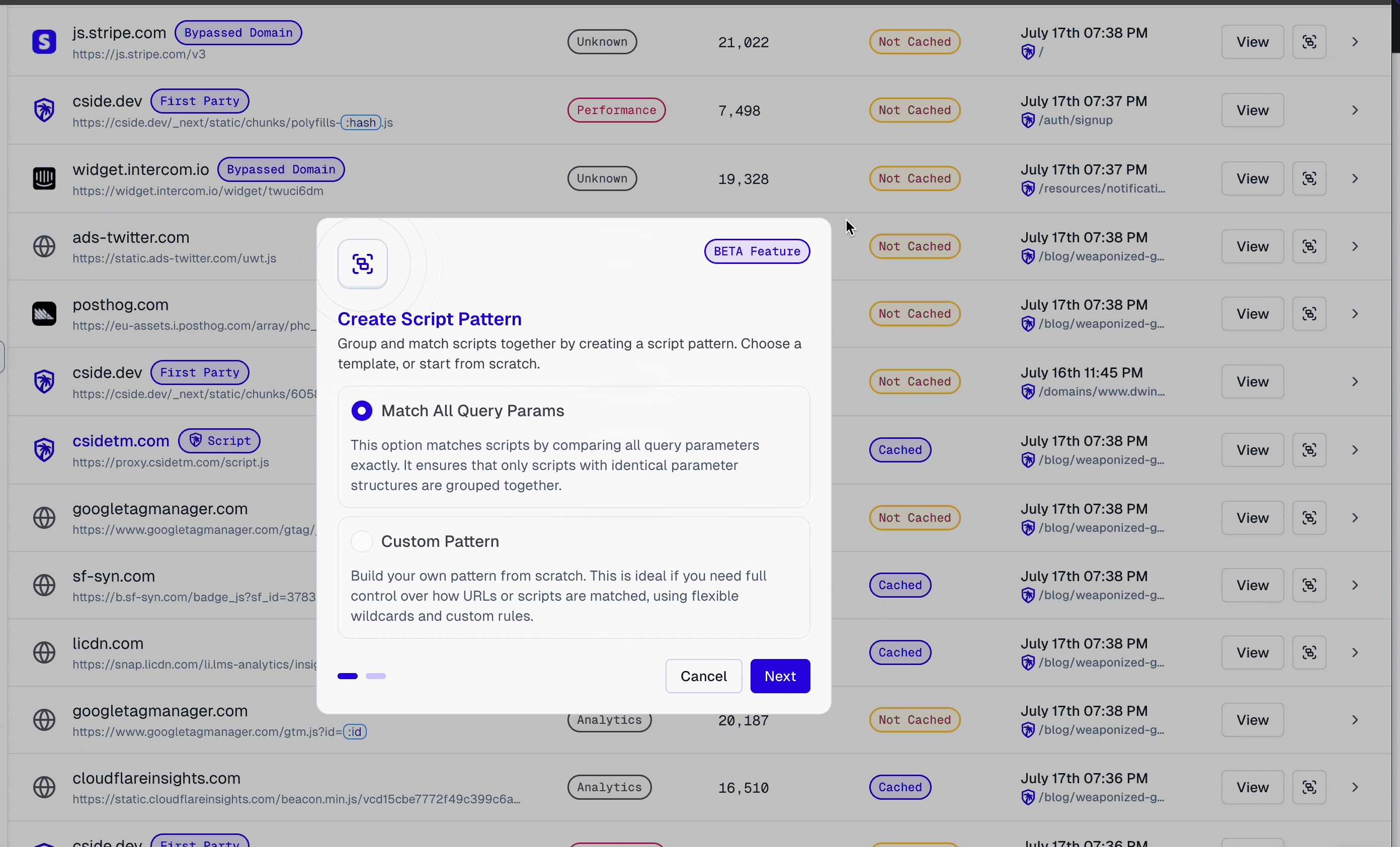 Matching all script query parameters in cside