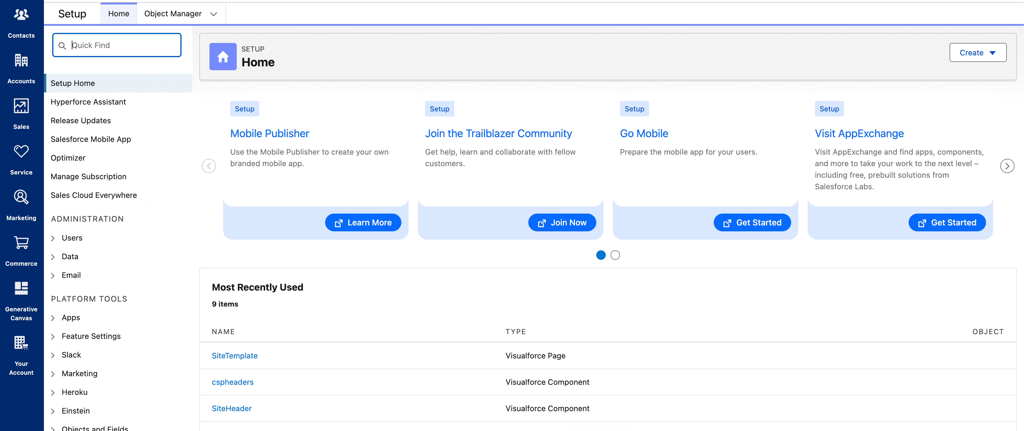 Salesforce Lightning Builder settings
