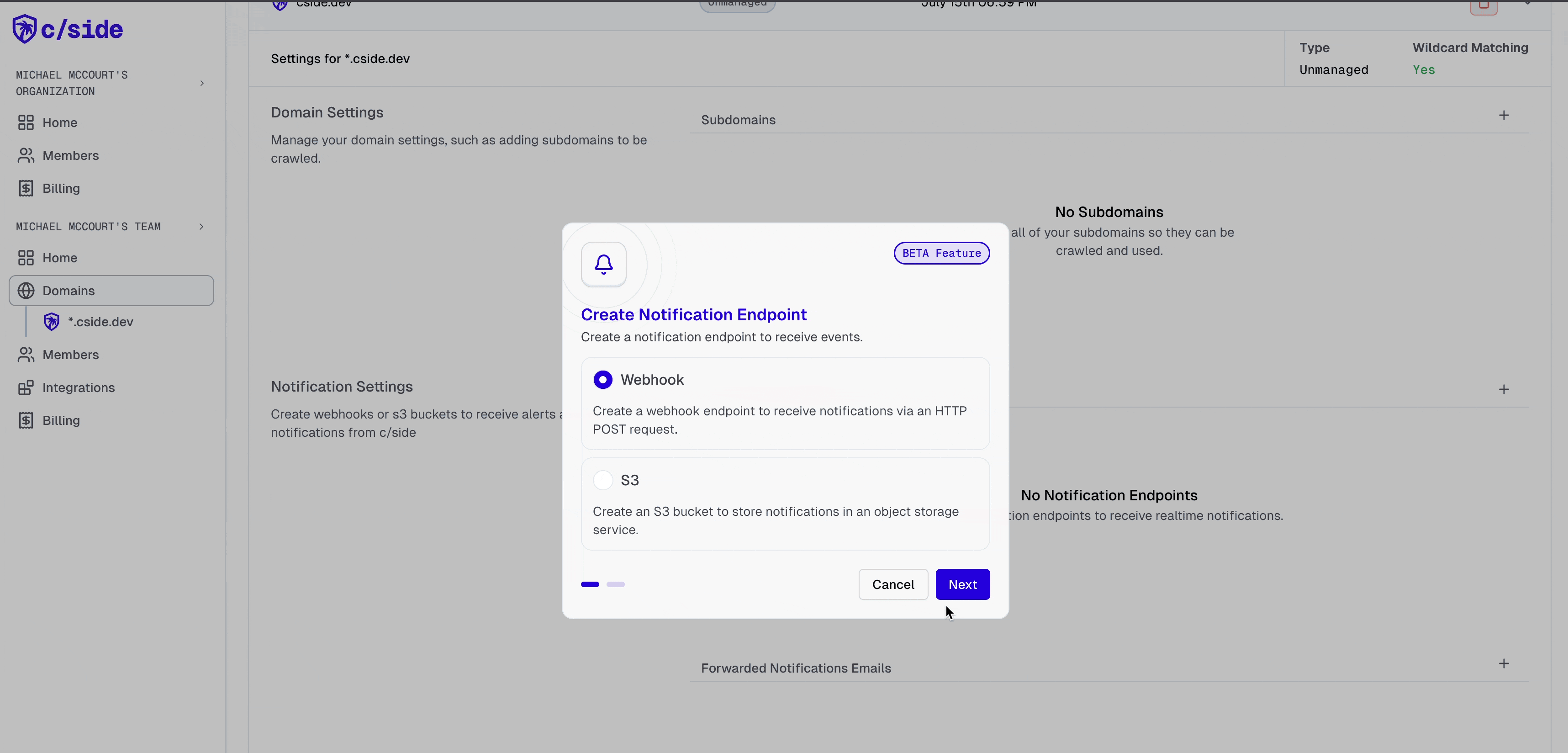 Webhook-notificaties in cside