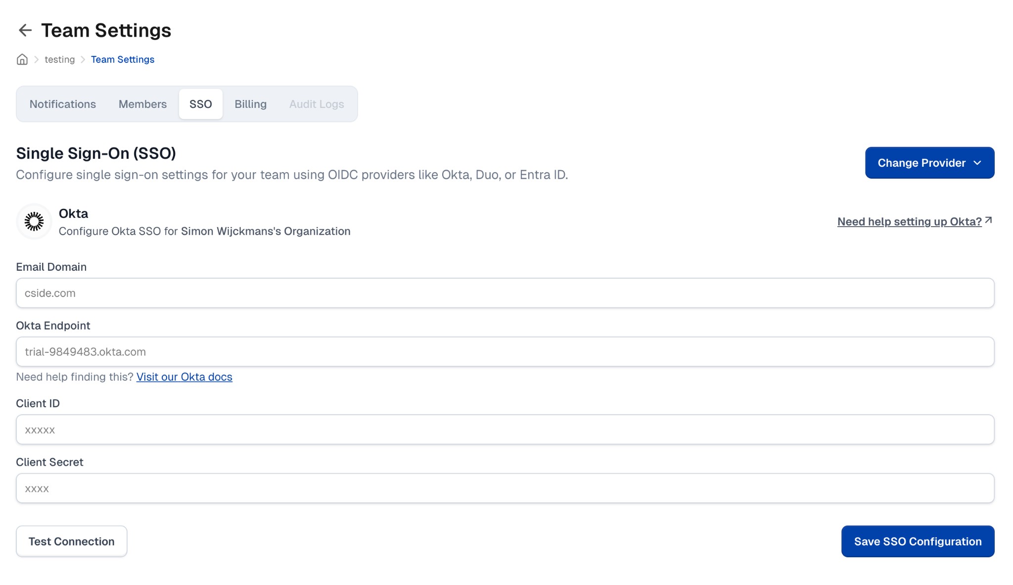 Okta SSO-configuratie in cside